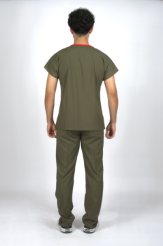 Haki Premium Flex Unisex Likralı Scrubs Doktor Hemşire Üniforma Takım