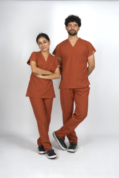 Kiremit Premium Flex Unisex Likralı Scrubs Doktor Hemşire Üniforma Takım