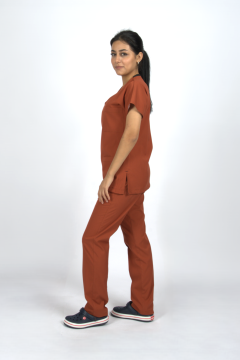 Kiremit Premium Flex Unisex Likralı Scrubs Doktor Hemşire Üniforma Takım