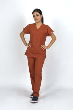 Kiremit Premium Flex Unisex Likralı Scrubs Doktor Hemşire Üniforma Takım