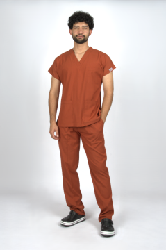 Kiremit Premium Flex Unisex Likralı Scrubs Doktor Hemşire Üniforma Takım