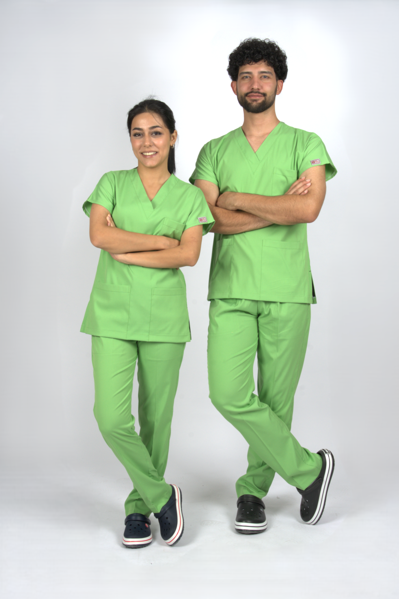 Fıstık Yeşili Premium Flex Unisex Likralı Scrubs Doktor Hemşire Üniforma Takım