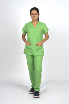 Fıstık Yeşili Premium Flex Unisex Likralı Scrubs Doktor Hemşire Üniforma Takım