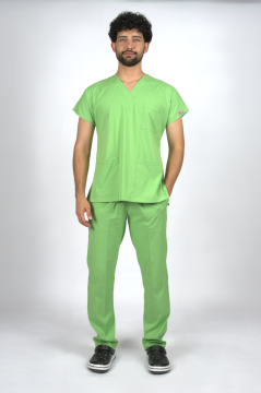 Fıstık Yeşili Premium Flex Unisex Likralı Scrubs Doktor Hemşire Üniforma Takım