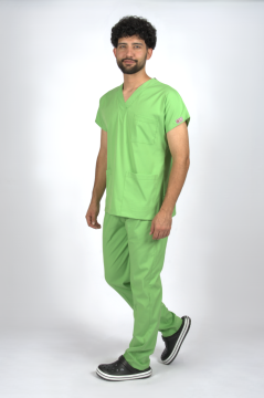 Fıstık Yeşili Premium Flex Unisex Likralı Scrubs Doktor Hemşire Üniforma Takım
