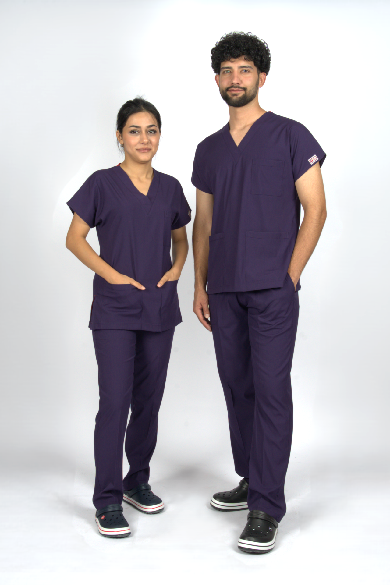 Mor Premium Flex Unisex Likralı Scrubs Doktor Hemşire Üniforma Takım