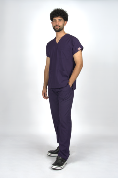 Mor Premium Flex Unisex Likralı Scrubs Doktor Hemşire Üniforma Takım