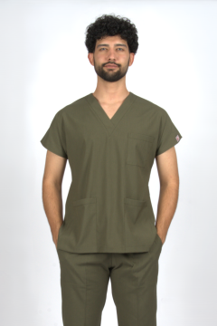 Haki Premium Flex Likralı Unisex Scrubs Doktor Hemşire Forma Üst