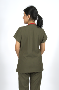 Haki Premium Flex Likralı Unisex Scrubs Doktor Hemşire Forma Üst