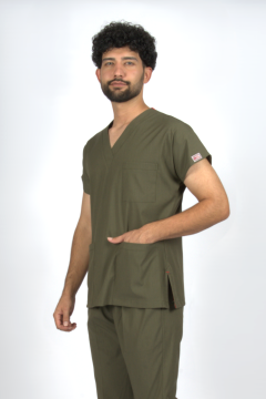 Haki Premium Flex Likralı Unisex Scrubs Doktor Hemşire Forma Üst