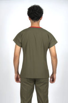 Haki Premium Flex Likralı Unisex Scrubs Doktor Hemşire Forma Üst