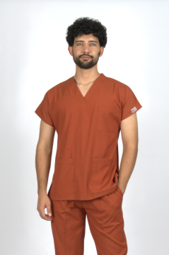 Kiremit Premium Flex Likralı Unisex Scrubs Doktor Hemşire Forma Üst