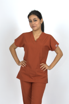 Kiremit Premium Flex Likralı Unisex Scrubs Doktor Hemşire Forma Üst