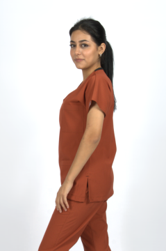 Kiremit Premium Flex Likralı Unisex Scrubs Doktor Hemşire Forma Üst