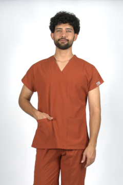 Kiremit Premium Flex Likralı Unisex Scrubs Doktor Hemşire Forma Üst