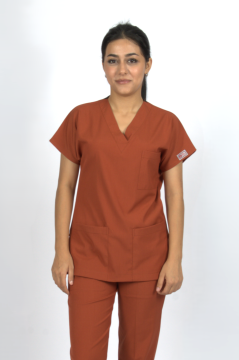 Kiremit Premium Flex Likralı Unisex Scrubs Doktor Hemşire Forma Üst