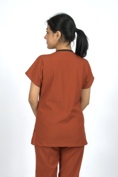Kiremit Premium Flex Likralı Unisex Scrubs Doktor Hemşire Forma Üst