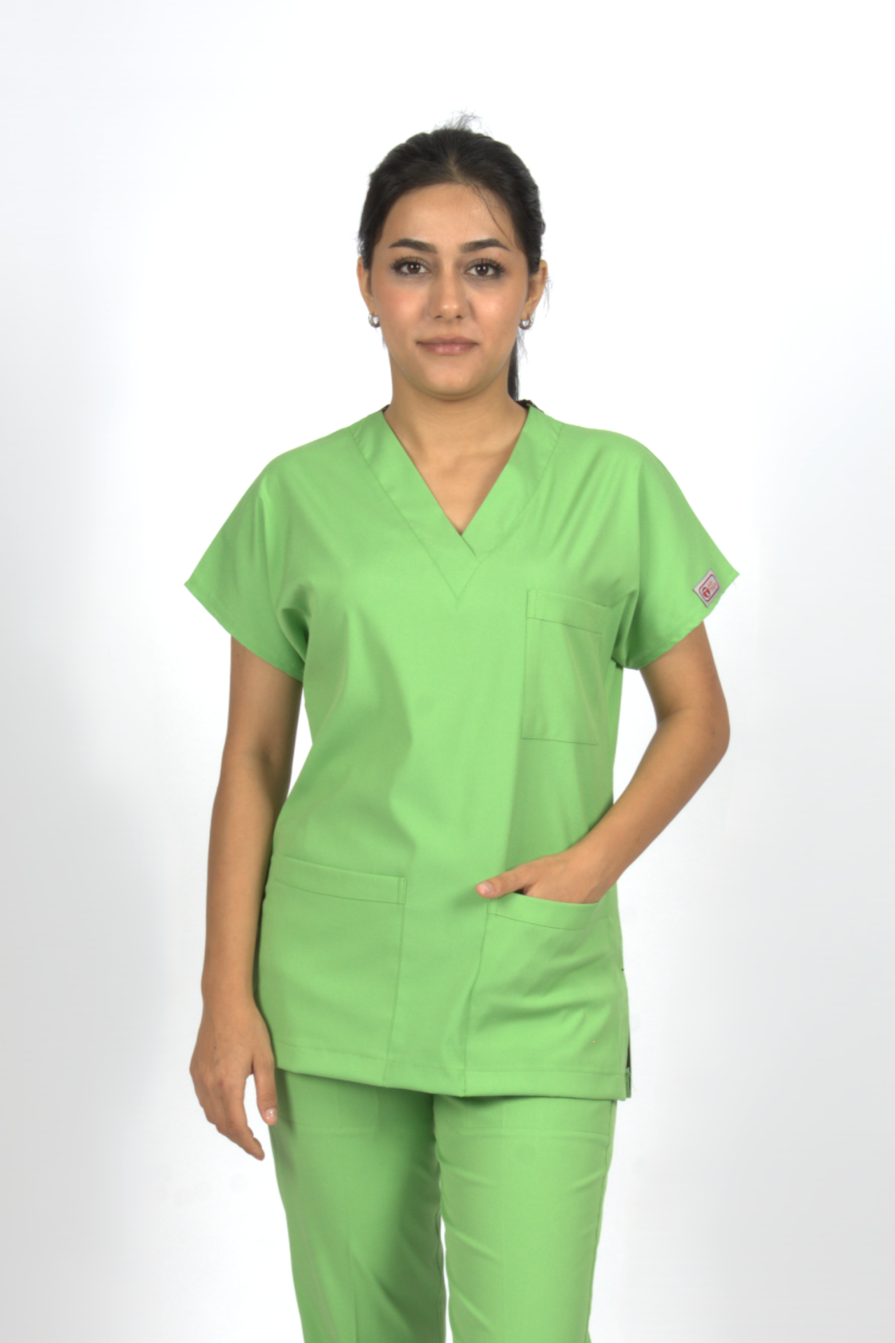 Fıstık Yeşili Premium Flex Likralı Unisex Scrubs Doktor Hemşire Forma Üst