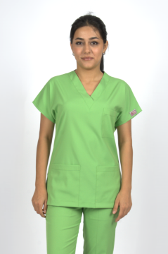 Fıstık Yeşili Premium Flex Likralı Unisex Scrubs Doktor Hemşire Forma Üst