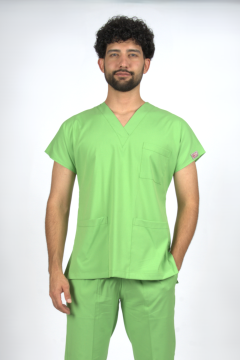 Fıstık Yeşili Premium Flex Likralı Unisex Scrubs Doktor Hemşire Forma Üst