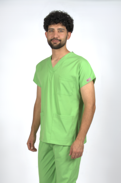 Fıstık Yeşili Premium Flex Likralı Unisex Scrubs Doktor Hemşire Forma Üst