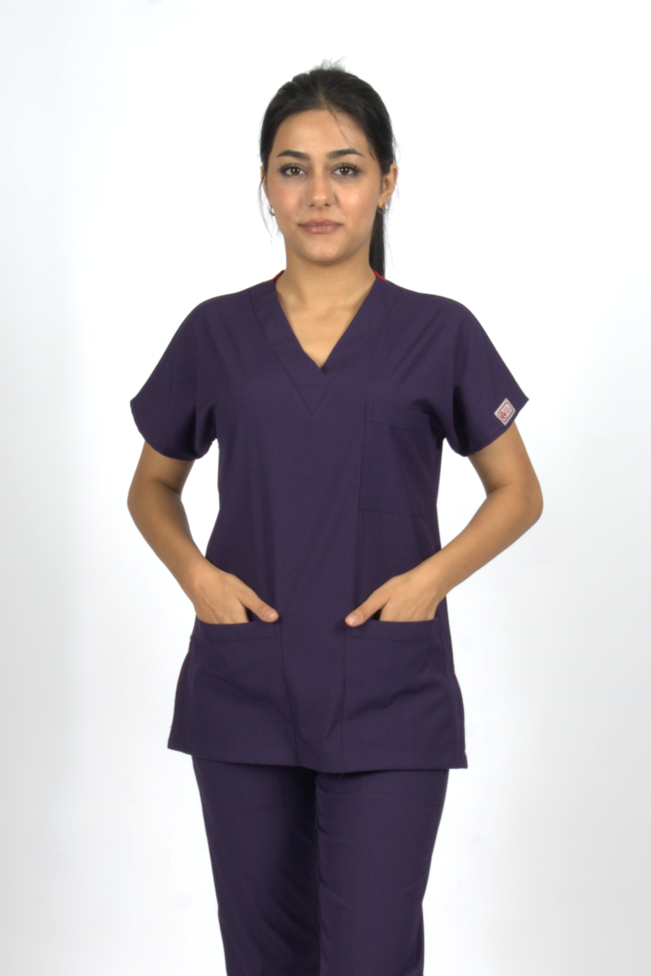 Mor Premium Flex Likralı Unisex Scrubs Doktor Hemşire Forma Üst