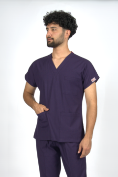 Mor Premium Flex Likralı Unisex Scrubs Doktor Hemşire Forma Üst