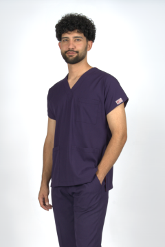 Mor Premium Flex Likralı Unisex Scrubs Doktor Hemşire Forma Üst