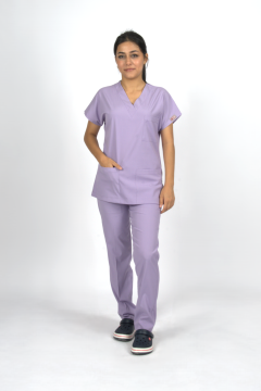 Lila Premium Flex Unisex Likralı Scrubs Doktor Hemşire Üniforma Takım