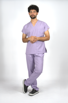 Lila Premium Flex Unisex Likralı Scrubs Doktor Hemşire Üniforma Takım