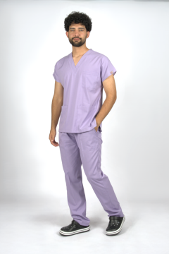 Lila Premium Flex Unisex Likralı Scrubs Doktor Hemşire Üniforma Takım
