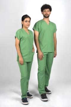 Çimen Yeşili Premium Flex Unisex Likralı Scrubs Doktor Hemşire Üniforma Takım