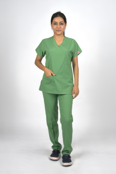 Çimen Yeşili Premium Flex Unisex Likralı Scrubs Doktor Hemşire Üniforma Takım