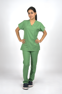 Çimen Yeşili Premium Flex Unisex Likralı Scrubs Doktor Hemşire Üniforma Takım