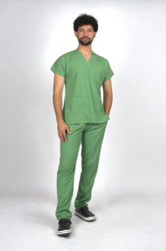 Çimen Yeşili Premium Flex Unisex Likralı Scrubs Doktor Hemşire Üniforma Takım