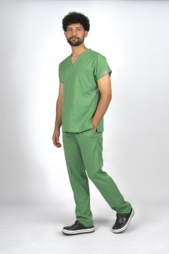 Çimen Yeşili Premium Flex Unisex Likralı Scrubs Doktor Hemşire Üniforma Takım