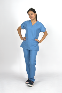 Deniz Mavisi Premium Flex Unisex Likralı Scrubs Doktor Hemşire Üniforma Takım