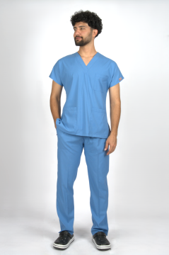 Deniz Mavisi Premium Flex Unisex Likralı Scrubs Doktor Hemşire Üniforma Takım