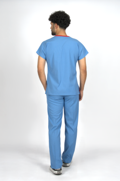 Deniz Mavisi Premium Flex Unisex Likralı Scrubs Doktor Hemşire Üniforma Takım