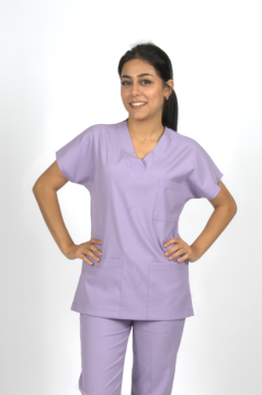 Lila Premium Flex Likralı Unisex Scrubs Doktor Hemşire Forma Üst