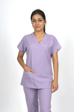 Lila Premium Flex Likralı Unisex Scrubs Doktor Hemşire Forma Üst