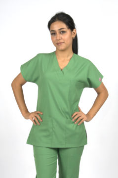 Çimen Yeşili Premium Flex Likralı Unisex Scrubs Doktor Hemşire Forma Üst