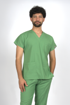 Çimen Yeşili Premium Flex Likralı Unisex Scrubs Doktor Hemşire Forma Üst