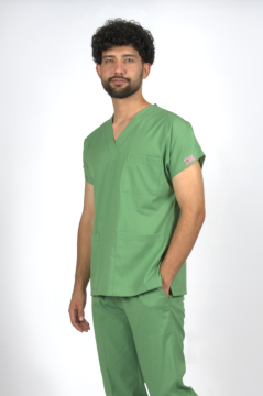 Çimen Yeşili Premium Flex Likralı Unisex Scrubs Doktor Hemşire Forma Üst
