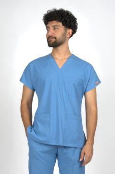 Deniz Mavisi Premium Flex Likralı Unisex Scrubs Doktor Hemşire Forma Üst