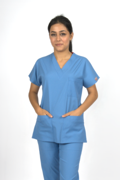 Deniz Mavisi Premium Flex Likralı Unisex Scrubs Doktor Hemşire Forma Üst