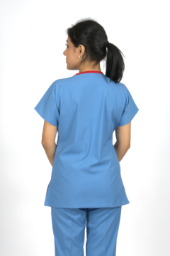 Deniz Mavisi Premium Flex Likralı Unisex Scrubs Doktor Hemşire Forma Üst