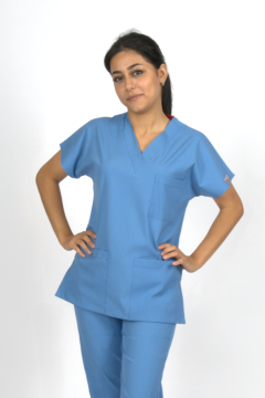 Deniz Mavisi Premium Flex Likralı Unisex Scrubs Doktor Hemşire Forma Üst