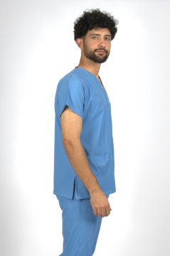 Deniz Mavisi Premium Flex Likralı Unisex Scrubs Doktor Hemşire Forma Üst