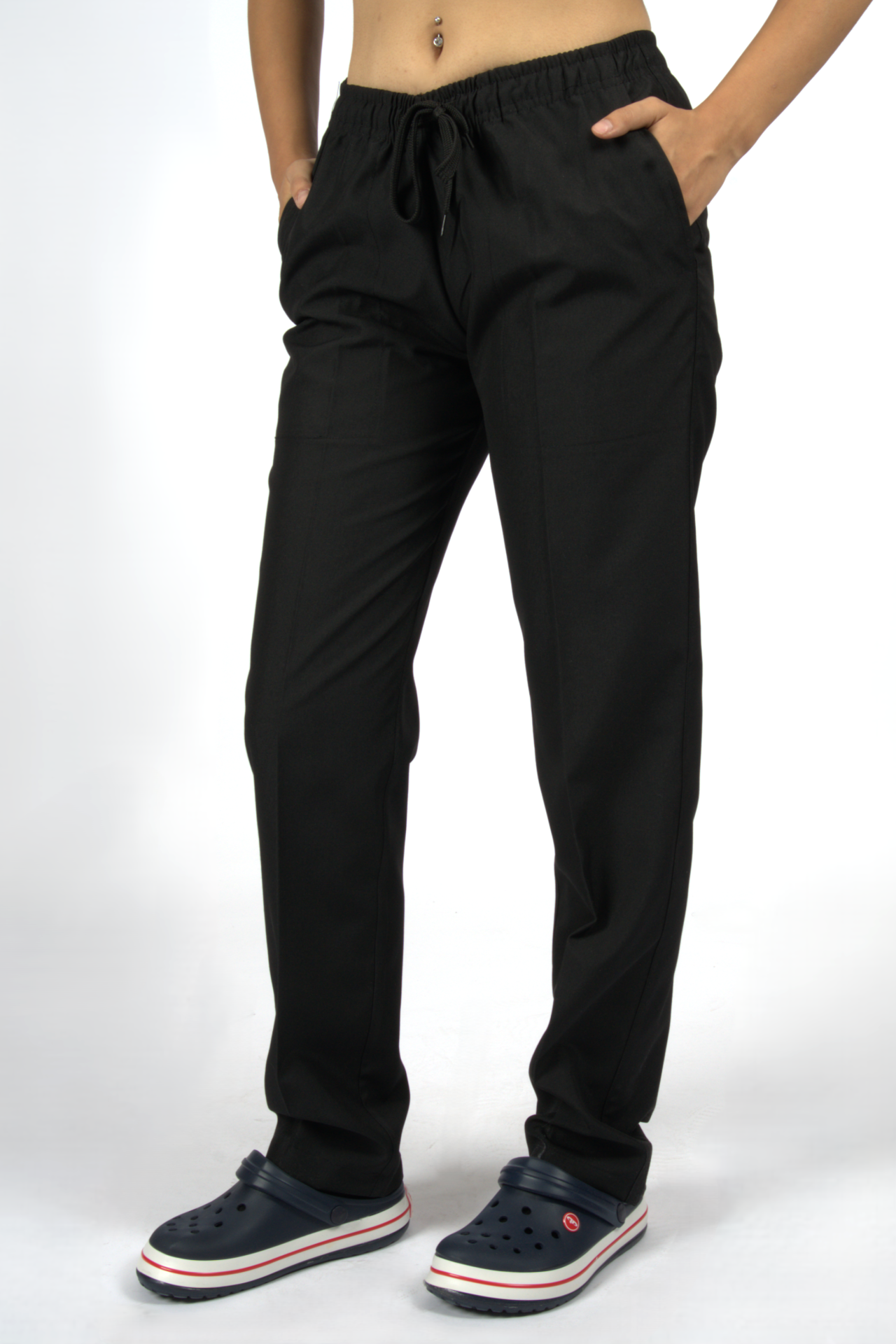 Siyah Alpaka Kumaş Unisex Scrubs Doktor Hemşire Forma Alt